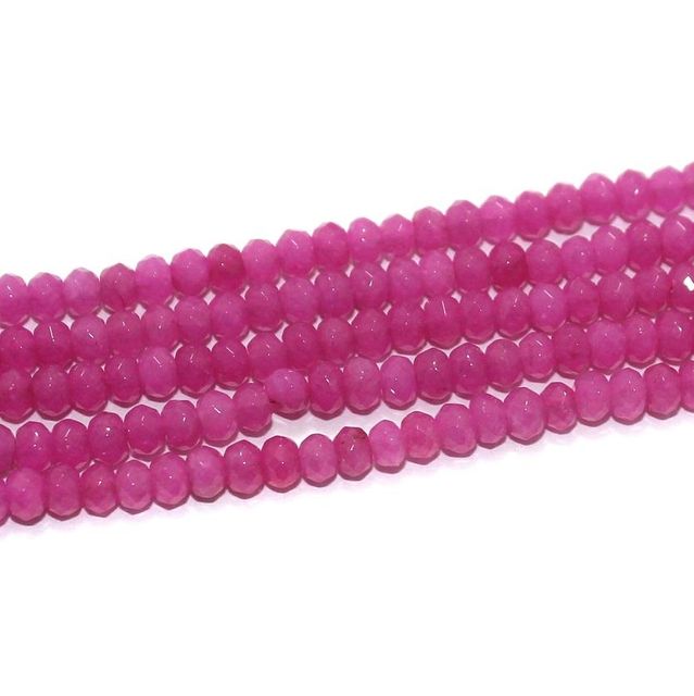 Faceted Zed Stone Tyre Beads 3X4 mm Magenta, Pack Of 2 Strings