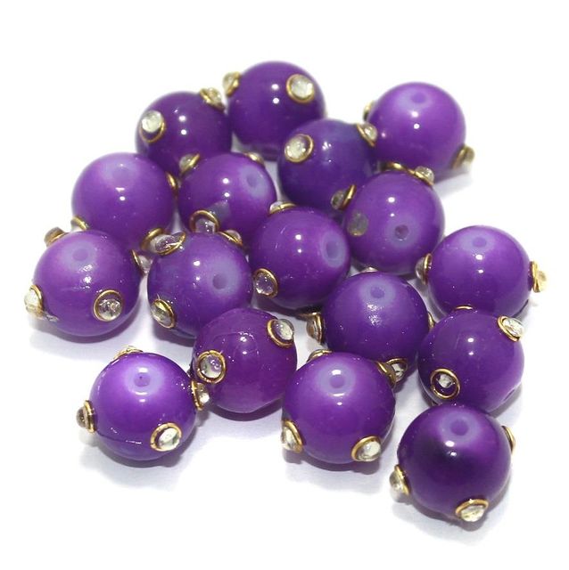 Glass Kundan Beads Round 12mm Purple