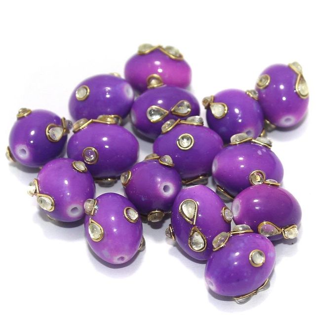 Glass Kundan Beads Oval 15x12mm Purple
