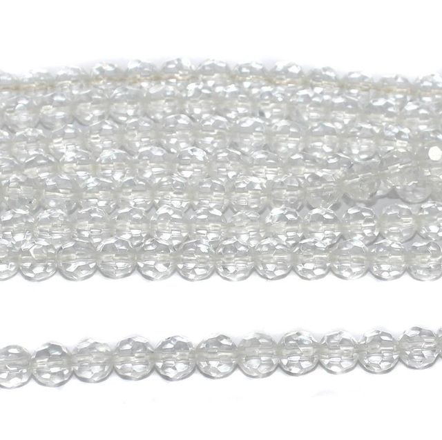 40+ Faceted Glass Round Beads Trans White 8 mm
