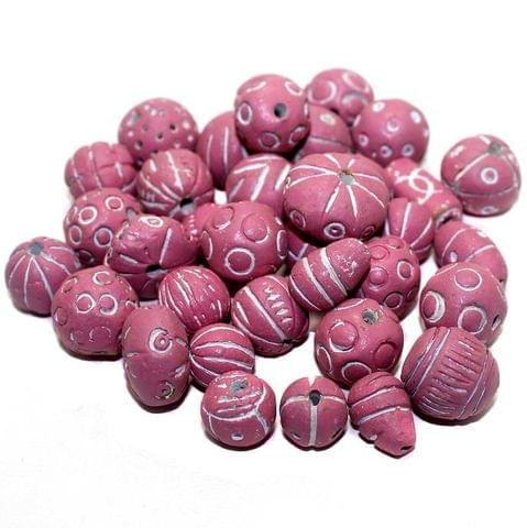 50 Clay Beads Assorted Hot Pink 12-30mm