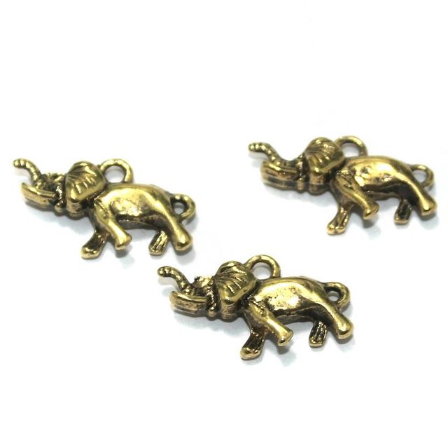 25 Pcs. German Silver Golden Elephant Charms 25x13 mm