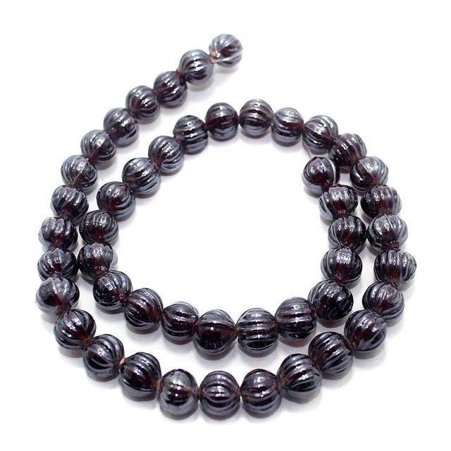 5 Strings Kharbooja Glass Beads Dark Red 10mm