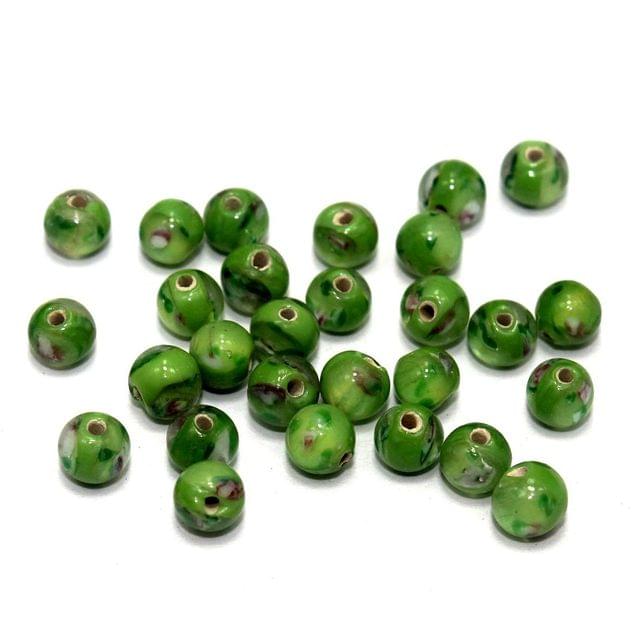 250 Millefiori Round Beads Green 6mm