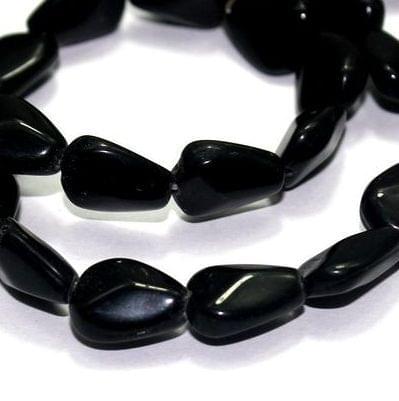5 Strings Fire Polish Drop Beads Black 12x5mm