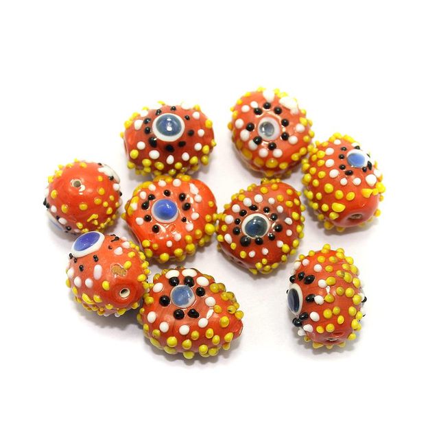 8 Bump Dotted Beads Orange 20-28mm