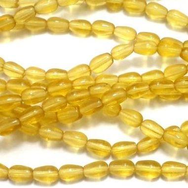 5 Strings Glass Drop Beads Trans Yellow 6x4mm