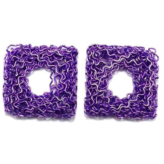 4 Wire Mesh Flat Cube Beads Violet 25mm