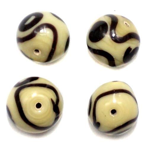 25 Glass Round Beads Brown & White 12mm
