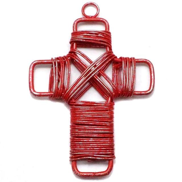 2 Wire Mesh Cross Beads Red 50x35mm