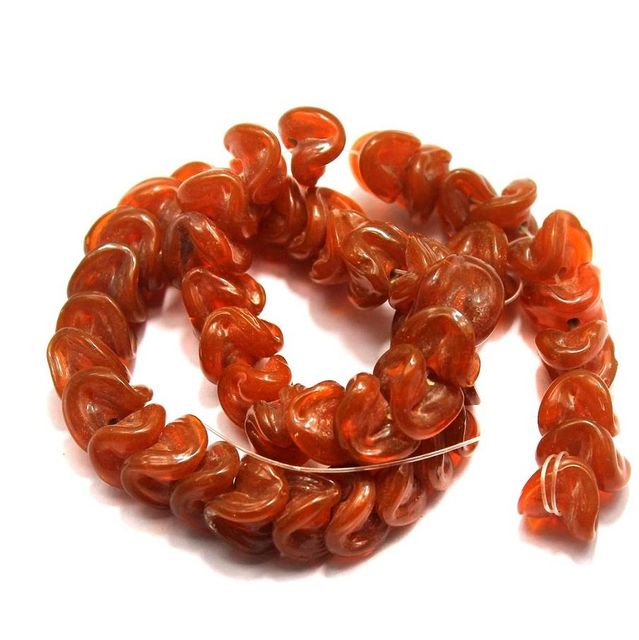 5 strings of Twisty Glass Beads Orange 12mm