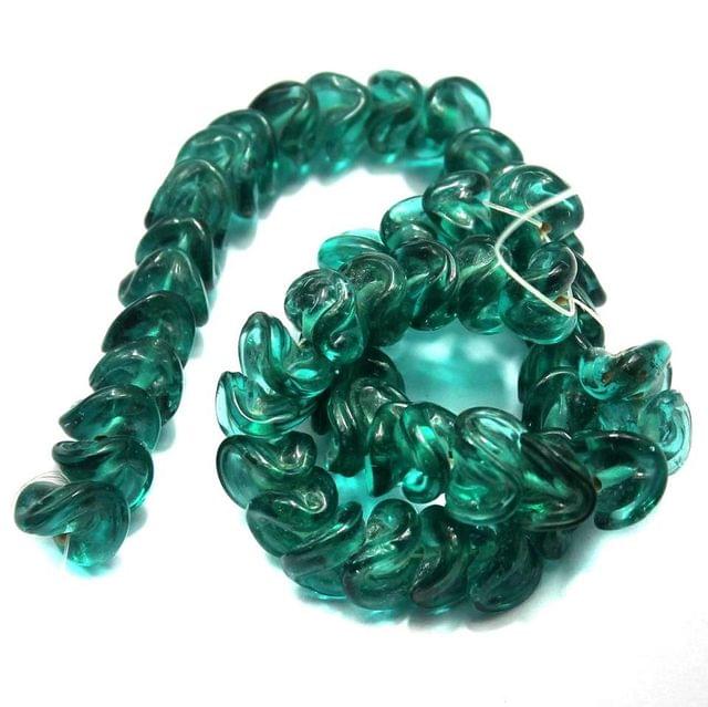 5 strings of Twisty Glass Beads Teal 12mm