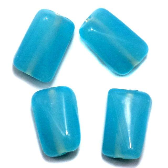 20+ Glass Tumble Beads Rectangle Turquoise 16x14mm