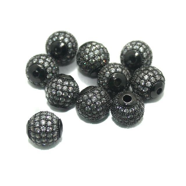 4 Pcs, 10mm Black CZ Beads Round