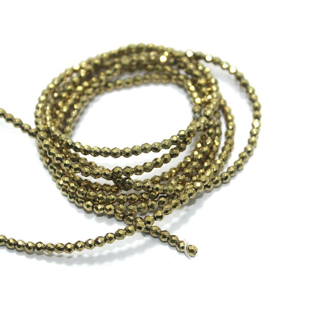 Faceted Beads Round 2mm 2 Strings Golden