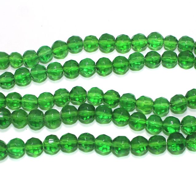 Glass Faceted Football Beads Green 8mm 1 Strings
