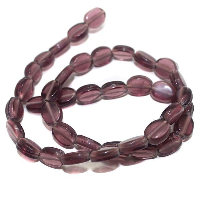 5 Strings Glass Flat Oval Beads Purple 8x10mm