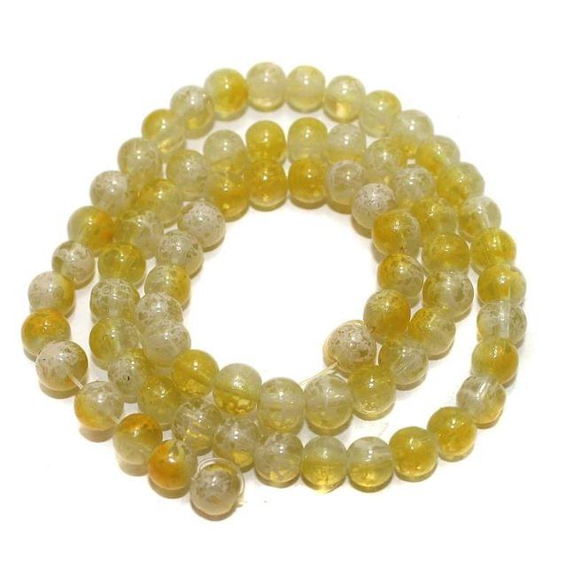 5 Strings Glass Beads Round Yellow 6mm