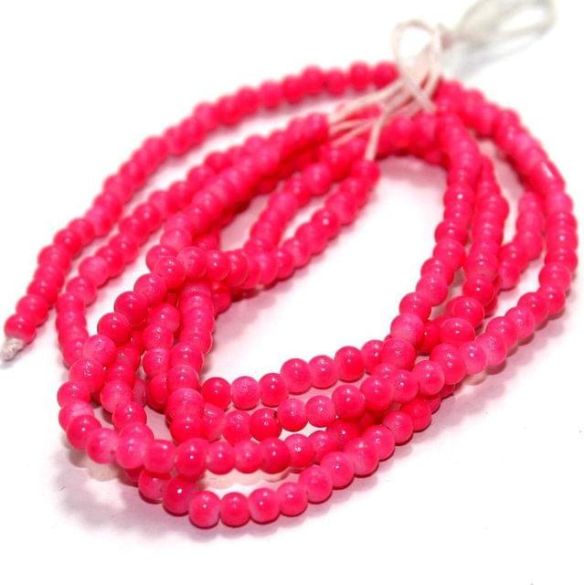 5 Strings Glass Round Beads Hot Pink 3mm