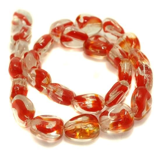 5 strings Glass Tumble Beads Red 15x12mm