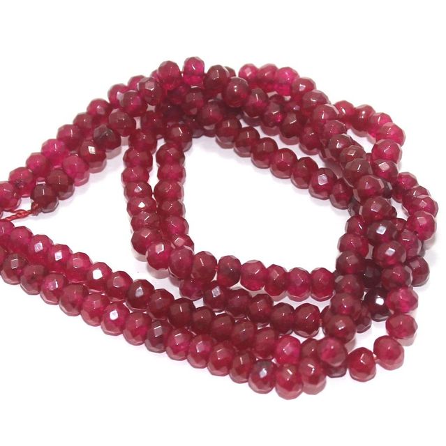 Faceted Onyx Stone Roundell Beads 6x4 mm, Pack Of 2 Strings Red