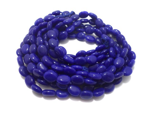 5 Strings Glass Flat Oval Beads Blue 12x10 mm