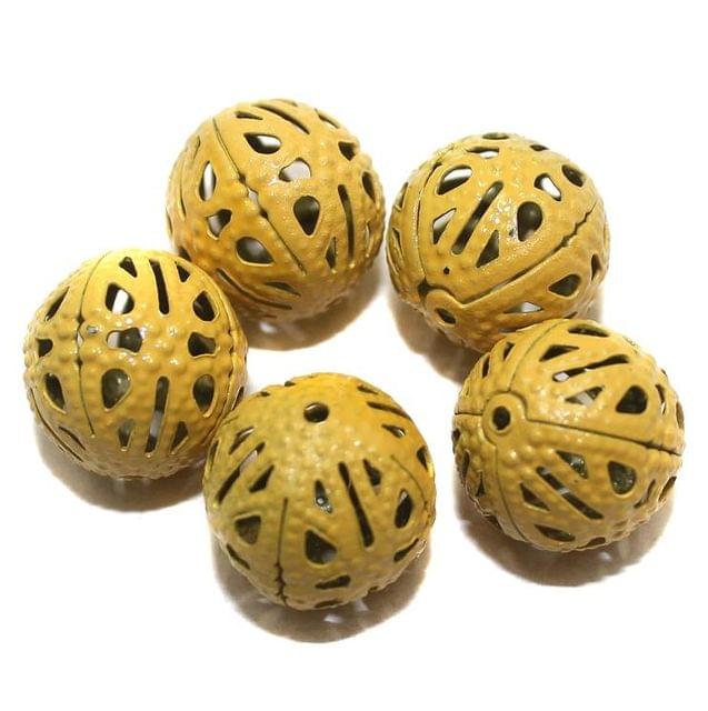 20 Metal Filigree Beads Round Yellow 14mm