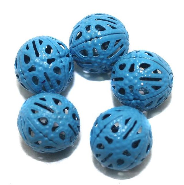 20 Metal Filigree Beads Round Turquoise 14mm