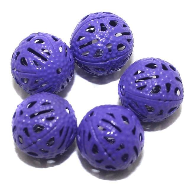 20 Metal Filigree Beads Round Purple 14mm