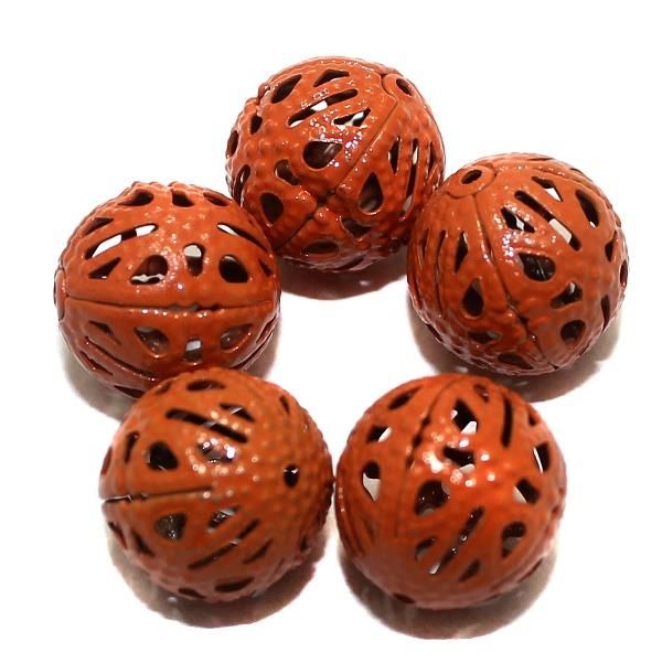 20 Metal Filigree Beads Round Orange 14mm