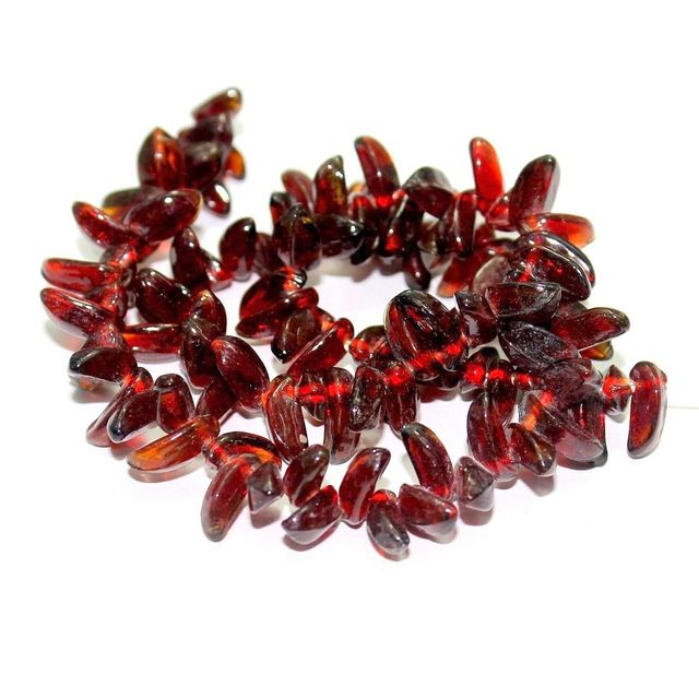 5 Strings Glass Leaf Beads Red 12x6mm