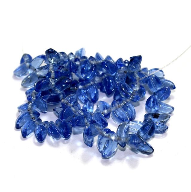 5 Strings Glass Leaf Beads Light Blue 12x6mm