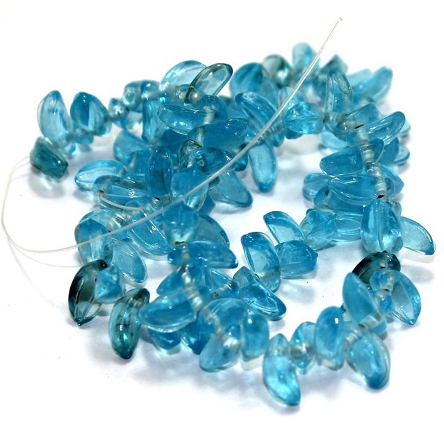 5 Strings Glass Leaf Beads Turquoise 12x6mm