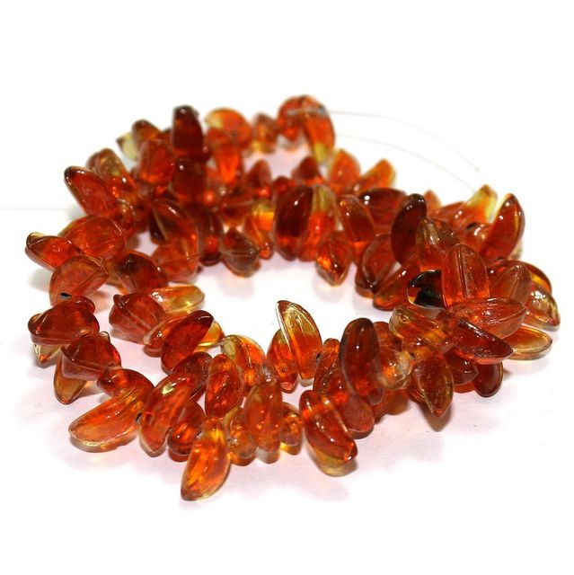 5 Strings Glass Leaf Beads Orange 12x6mm
