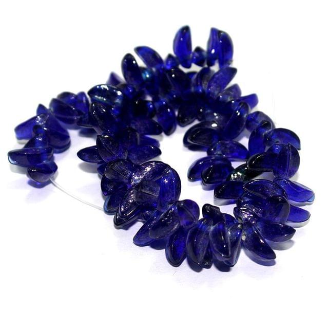 5 Strings Glass Leaf Beads Blue 12x6mm