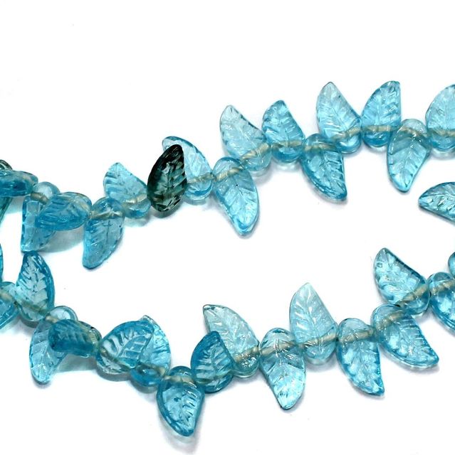 5 strings of Glass Leaf Beads Turquoise 16x8mm