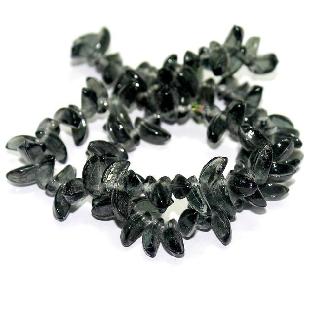 5 Strings Glass Leaf Beads Black 12x6mm