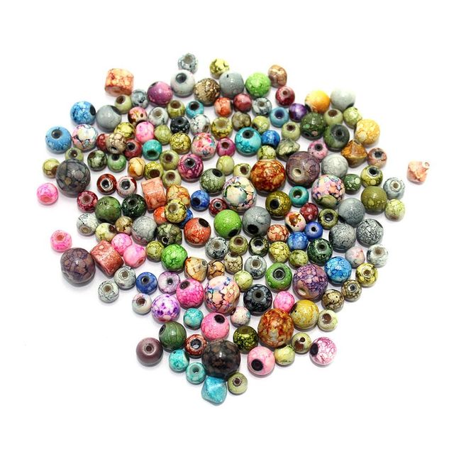 250+ Marble Round Beads Assorted 6-10mm
