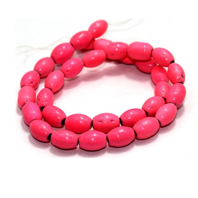 5 Strings Glass Oval Beads Hot Pink 12x8mm