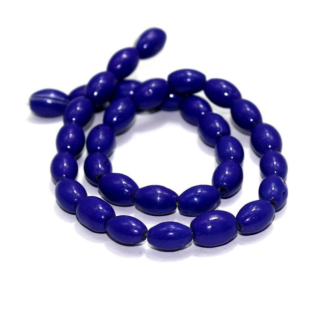 5 Strings Glass Oval Beads Blue 12x8mm