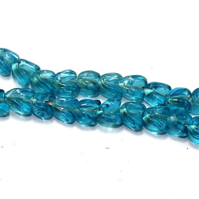 5 strings of Twisty Glass Beads Turquoise 12x8mm