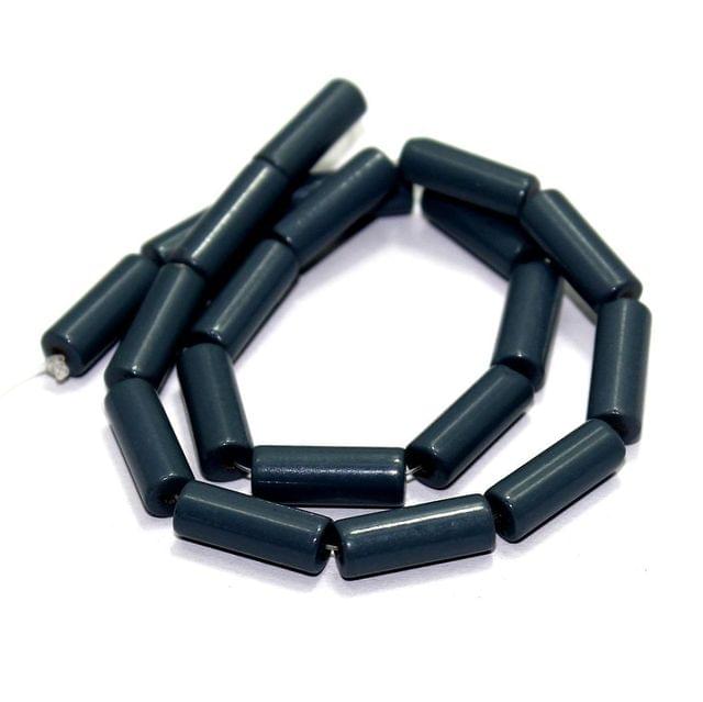 5 Strings Glass Tube Beads Black 16x6mm