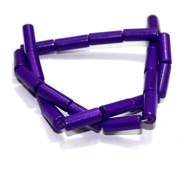 5 Strings Glass Tube Beads Violet 16x6mm