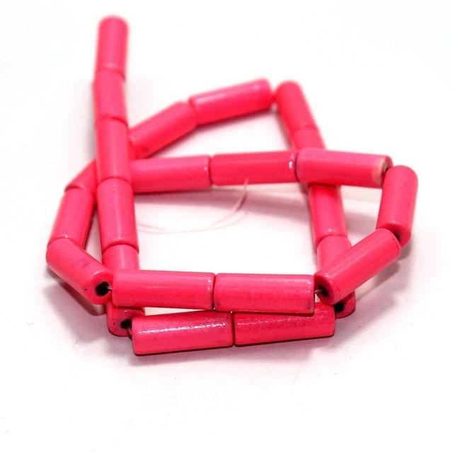 5 Strings Glass Tube Beads Hot Pink 16x6mm
