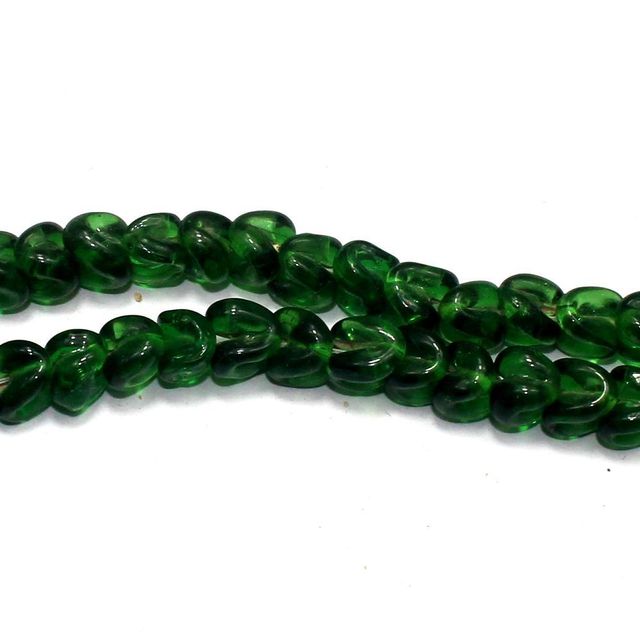 5 strings of Twisty Glass Beads Green 12x8mm