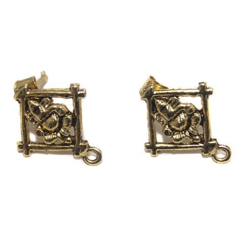 2 Pair German Silver Lord Ganesh Earring Component Golden 20mm