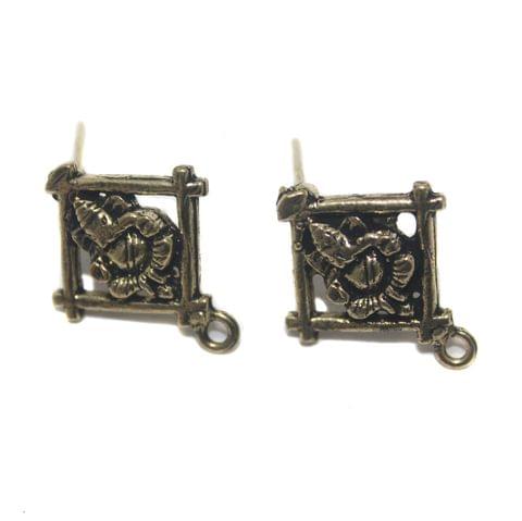 2 Pair German Silver Antique Golden Lord Ganesh Earring Component 20mm