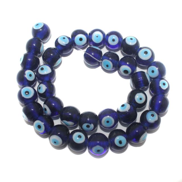 60 Pcs, 14mm Glass Evil Eye Round Beads Blue
