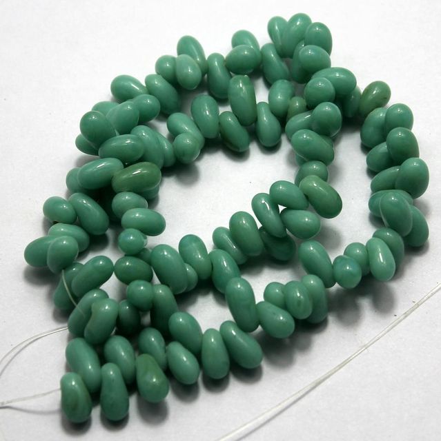 5 strings of Glass Drop Beads Green 12x6mm