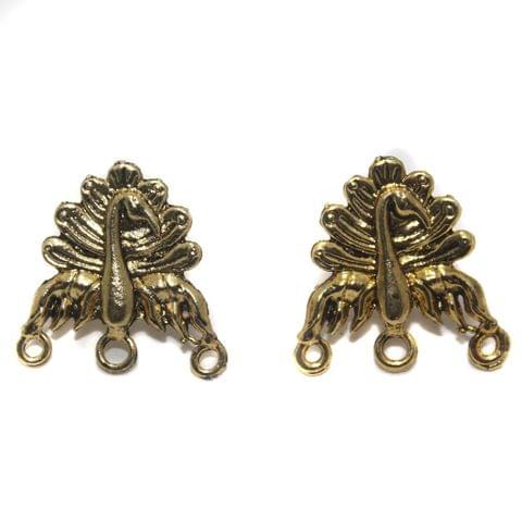 6 Pair German Silver Peacock Earring Component Golden 22mm